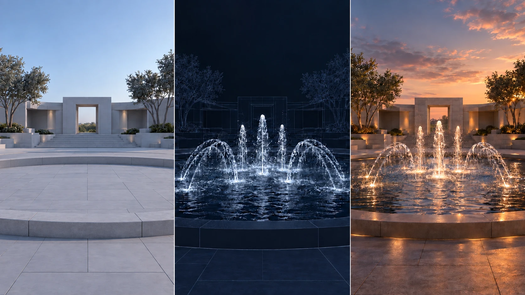 Daylight architectural environment with a dry circular basin